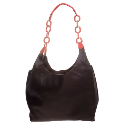 Pre-owned Burberry Bordeaux Leather Hobo Bag In Burgundy