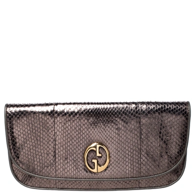 Pre-owned Gucci Metallic Gold Python 1973 Clutch