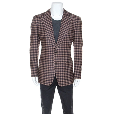 Pre-owned Tom Ford Brown Checked Wool Twill Blazer Xl
