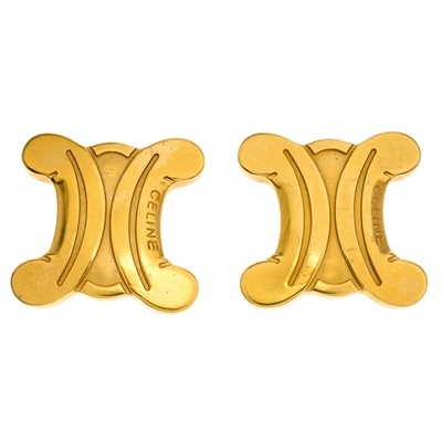 Pre-owned Celine Gold Metal Tone Clip On Earrings