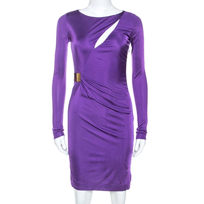 Pre-owned Emilio Pucci Purple Jersey Buckle Detail Ruched Waist Dress S