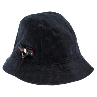 Pre-owned Gucci Black Gg Canvas Bow Bucket Hat