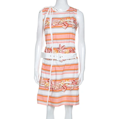 Pre-owned Ferragamo Multicolor Printed Cotton Belted Wrap Dress S