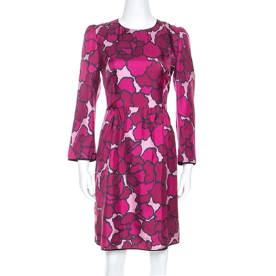 Pre-owned Marc Jacobs Marc Jacob Pink Floral Printed Silk Paneled Detail Midi Dress M