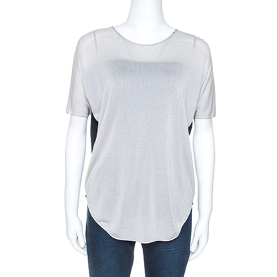 Pre-owned Armani Collezioni Grey Knit Contrast Back Detail Short Sleeve Top S