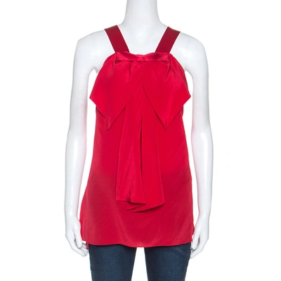 Pre-owned Prabal Gurung Red Silk Draped Bow Detail Sleeveless Top L