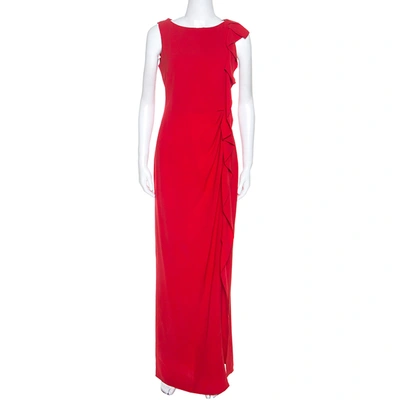 Pre-owned Ch Carolina Herrera Red Crepe Ruffle Detail Sleeveless Maxi Dress S