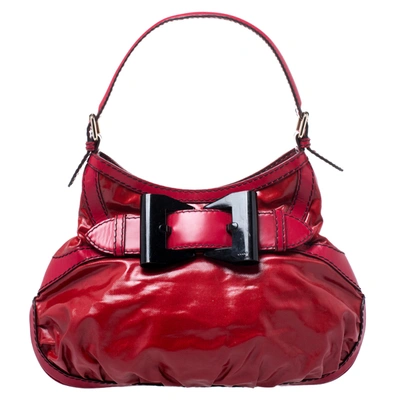Pre-owned Gucci Red Coated Canvas And Leather Medium Queen Hobo