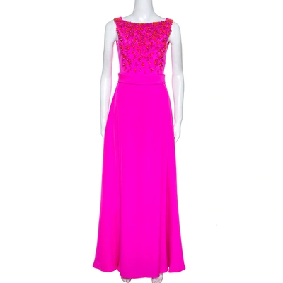 Pre-owned Emilio Pucci Bright Pink Silk Embellished Bodice Sleeveless Gown S