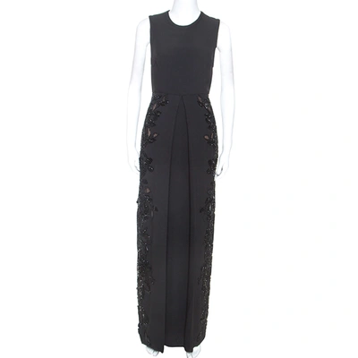 Pre-owned Elie Saab Black Crepe Tulle Embellished Sleeveless Maxi Gown S