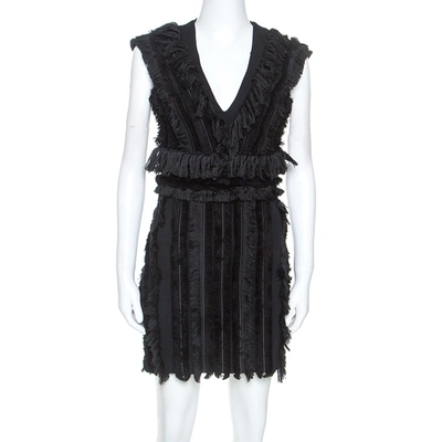 Pre-owned Balmain Black Cotton Fringe Detail Mini Dress M