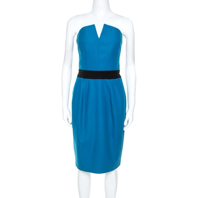 Pre-owned Saint Laurent Teal Wool Strapless Dress S In Blue