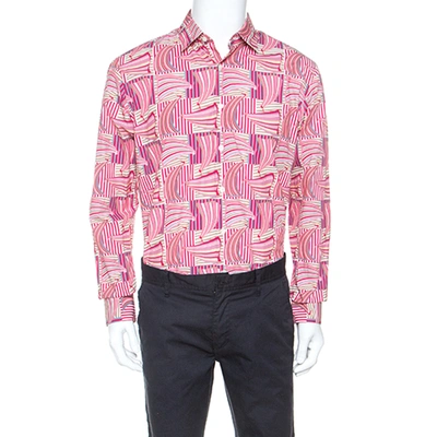Pre-owned Ferragamo Pink Sailboat Printed Cotton Derby Fit Shirt L