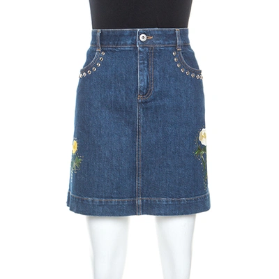 Pre-owned Stella Mccartney Blue Denim Embroidered Embellished Short Skirt M