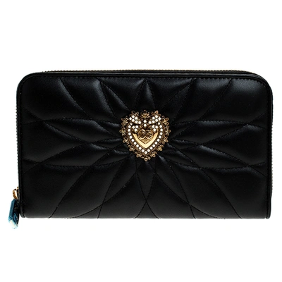 Pre-owned Dolce & Gabbana Black Matelasse Leather Devotion Zip Around Wallet