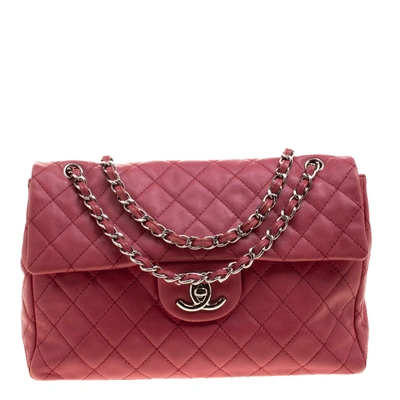 Pre-owned Chanel Red Quilted Leather Maxi Jumbo Xl Classic Flap Bag