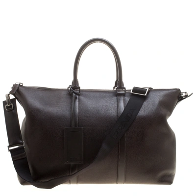 Pre-owned Prada Dark Brown Leather Luggage Weekender Bag