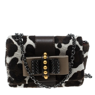 Pre-owned Christian Louboutin White Animal Print Calfhair Mini Sweet Charity Shoulder Bag In Black