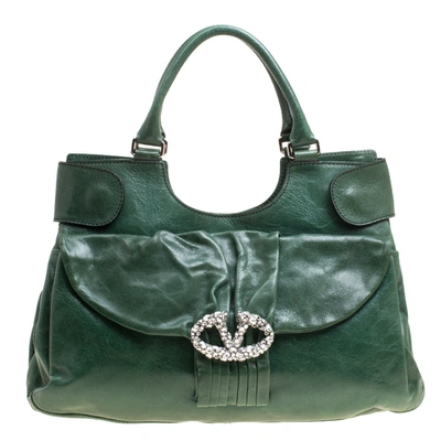 Pre-owned Valentino Garavani Green Leather Crystal Catch Shoulder Bag
