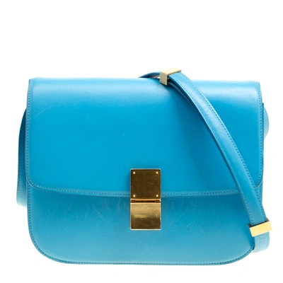 Pre-owned Celine Turquoise Leather Medium Classic Box Shoulder Bag In Blue