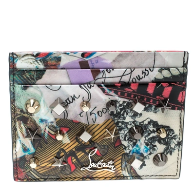 Pre-owned Christian Louboutin Multicolor Trash Print Patent Leather Kios Spiked Card Holder