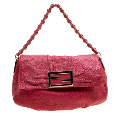 Pre-owned Fendi Red Textured Leather Mia Flap Shoulder Bag