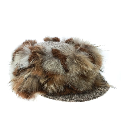 Pre-owned Missoni Brown Coyote And Rabbit Fur Newsboy Cap Size M