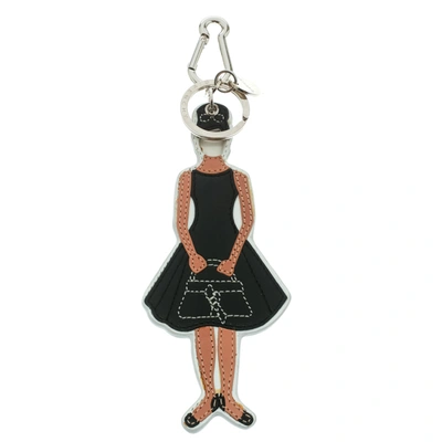 Pre-owned Givenchy Girl Shape Leather Charm Silver Tone Key Ring / Bag Charm In Black