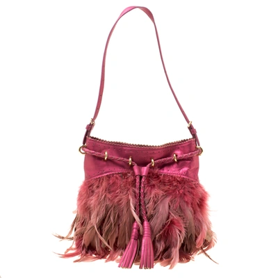 Pre-owned Dkny Metallic Pink Feather And Leather Shoulder Bag