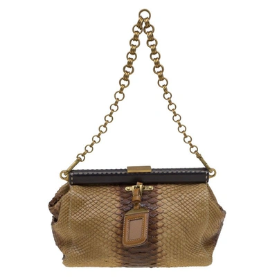 Pre-owned Prada Beige Ombre Python Frame Chain Shoulder Bag