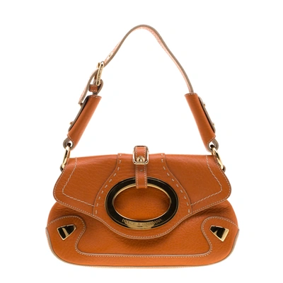 Pre-owned Dolce & Gabbana Orange Pebbled Leather Ring Shoulder Bag