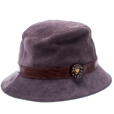 Pre-owned Tod's Tods Purple Suede And Lizard Trim Bowler Hat