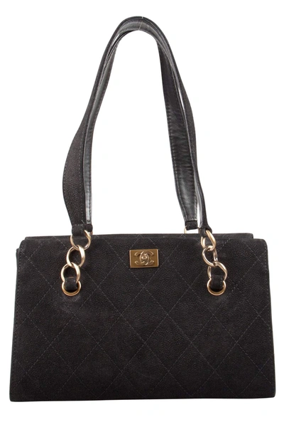 Pre-owned Chanel Black Nubuck Leather Chain Shoulder Bag