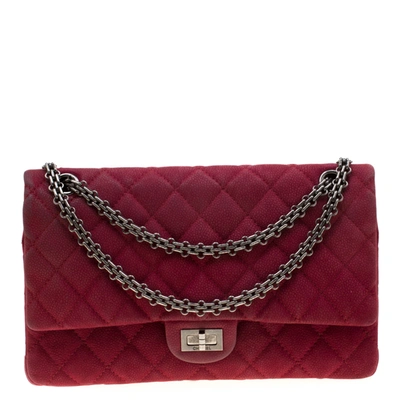 Pre-owned Chanel Burgundy Quilted Caviar Nubuck Reissue 2.55 Classic 226 Flap Bag