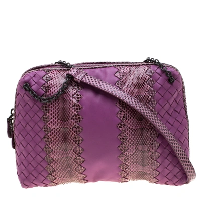 Pre-owned Bottega Veneta Purple Intrecciato Leather And Snakeskin Ayers Crossbody Bag