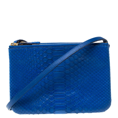 Pre-owned Celine Blue Python Leather Small Trio Crossbody Bag