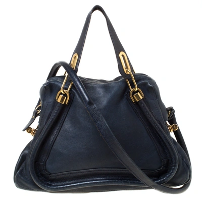 Pre-owned Chloé Navy Blue Leather Medium Paraty Shoulder Bag