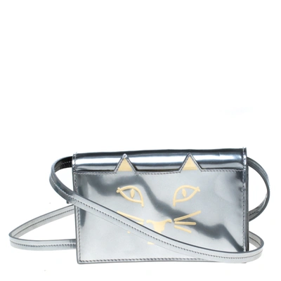 Pre-owned Charlotte Olympia Silver Patent Leather Feline Crossbody Bag