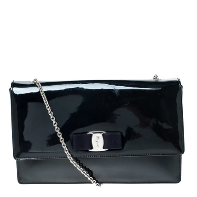 Pre-owned Ferragamo Navy Blue Patent Leather Crossbody Bag