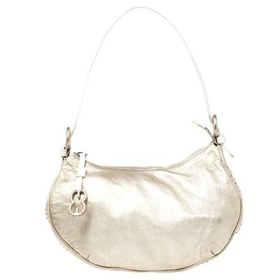 Pre-owned Escada Gold/white Leather Beaded Shoulder Bag