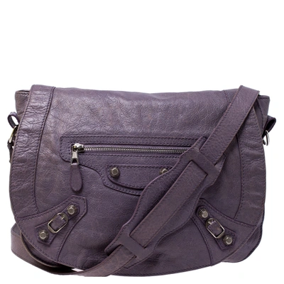 Pre-owned Balenciaga Glycine Agneau Leather Rsh Neo Folk Messenger Bag In Purple
