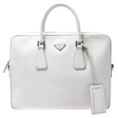 Pre-owned Prada White Saffiano Leather Briefcase