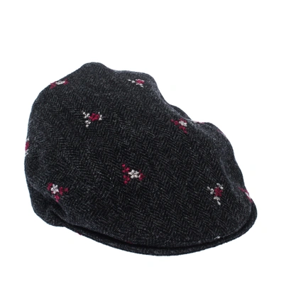 Pre-owned Dolce & Gabbana Grey Floral Embroidered Tweed Flat Cap
