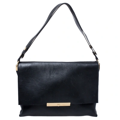 Pre-owned Celine Black Calfskin Leather Blade Flap Bag