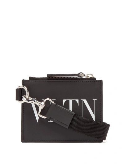 Valentino Garavani Vltn Logo-print Leather Neck Cardholder In Black