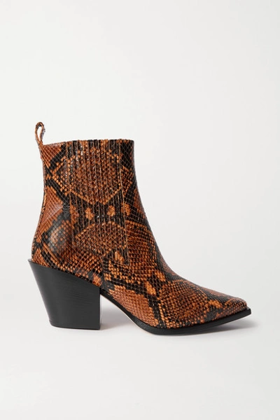 Aeyde Kate Snake-effect Leather Ankle Boots In Marrone
