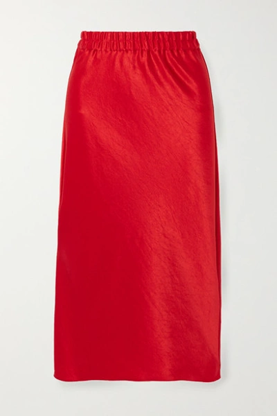 Theory Crinkled-satin Midi Skirt In Red