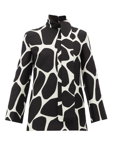 Valentino Pussy-bow 1966 Giraffe-print Wool-blend Top In White