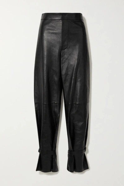 Bottega Veneta Leather Straight-leg Pants In Black