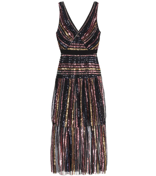 self portrait tiered sequin midi dress